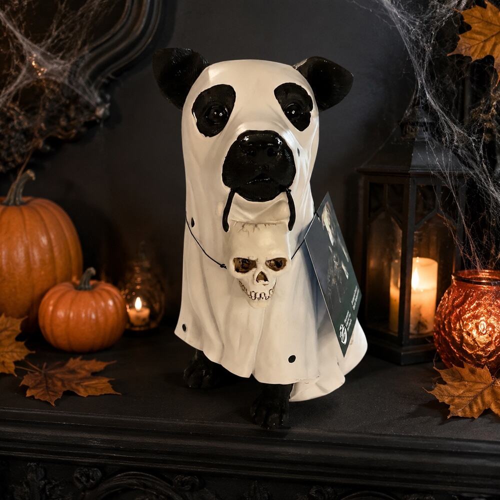 Humane Society Halloween Ghost Black Lab Dog Figurine Skull Decor 10.5 NWT